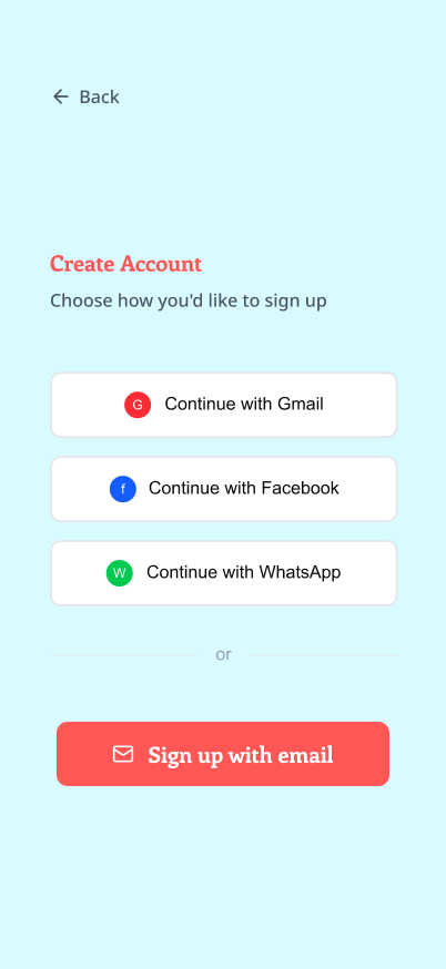 Create account screen
