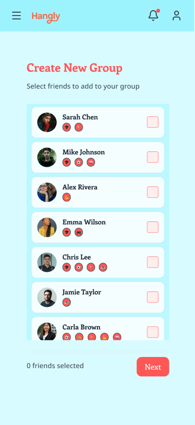 Hangly group creation screen