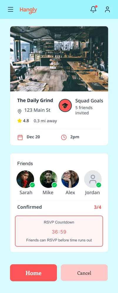 RSVP confirmation screen