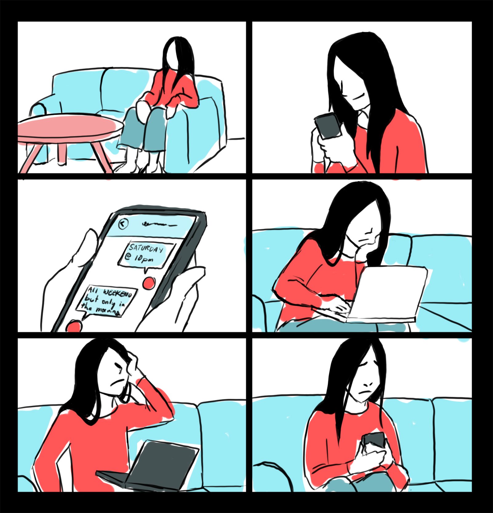 Storyboard illustrating Rui’s social planning experience