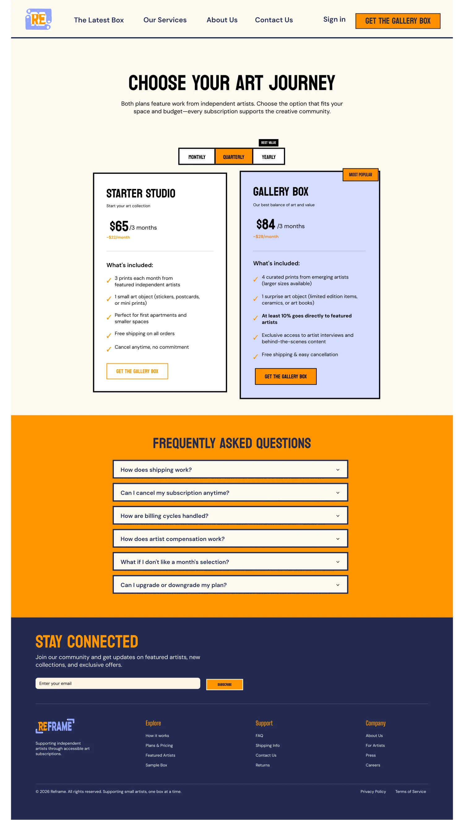 ReFrame sign-up page